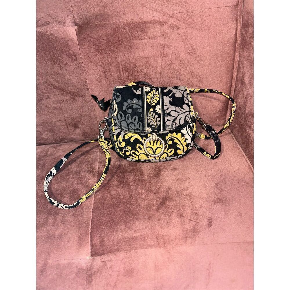 Vera Bradley Baroque Floral Damask Crossbody Bag Black Gray Yellow